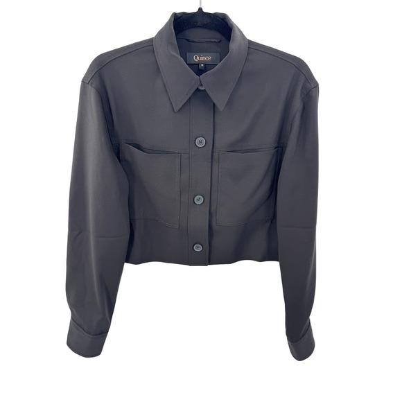 Quince Black Stretch Crepe Cropped Jacket Blazer Women's Size S - Picture 3 of 8